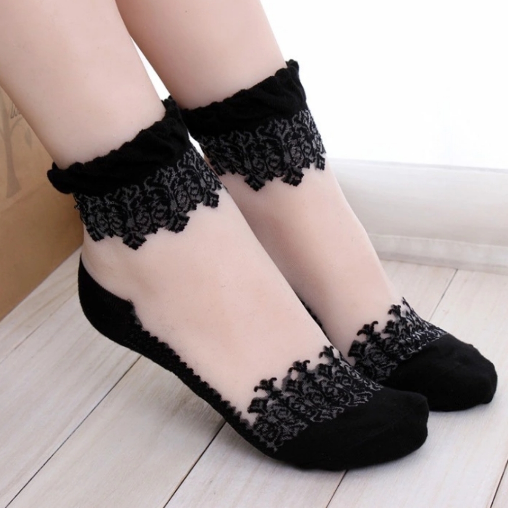 🎃🕸️ Wednesday Adams Style Embroidered Sheer Lace Socks 🏆HP🏆 - Picture 8 of 8